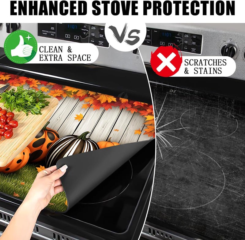 Seimip Fall Thanksgiving Stove Cover for Electric Stove Autumn Pumpkin Stove Top Cover for Kitchen Gas Stove Pad Decor Stove Covers Black Non-Stick Cooktop Mat Countertop Protector Keep Stove Clean - Image 3